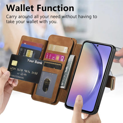 For Samsung Galaxy A05s 4G Magnetic Leather Case with Detachable RFID Blocking Zipper Wallet Cover