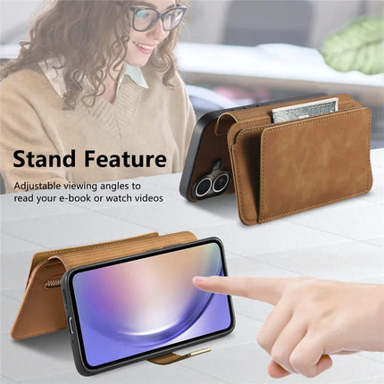 For Samsung Galaxy A05s 4G Magnetic Leather Case with Detachable RFID Blocking Zipper Wallet Cover