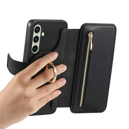 For Samsung Galaxy A05s 4G Magnetic Leather Case with Detachable RFID Blocking Zipper Wallet Cover