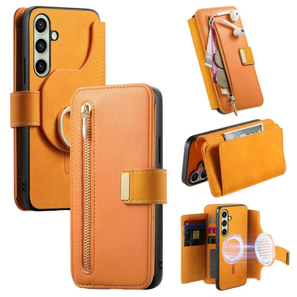For Samsung Galaxy A05s 4G Magnetic Leather Case with Detachable RFID Blocking Zipper Wallet Cover - Yellow