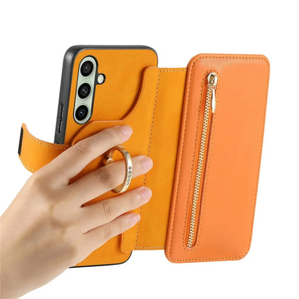 For Samsung Galaxy A05s 4G Magnetic Leather Case with Detachable RFID Blocking Zipper Wallet Cover