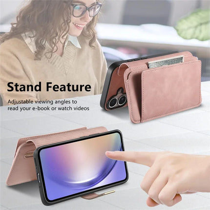 For Samsung Galaxy A35 5G Magnetic Leather Case with Detachable RFID Blocking Zipper Wallet Cover