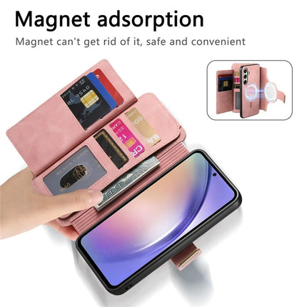 For Samsung Galaxy A35 5G Magnetic Leather Case with Detachable RFID Blocking Zipper Wallet Cover
