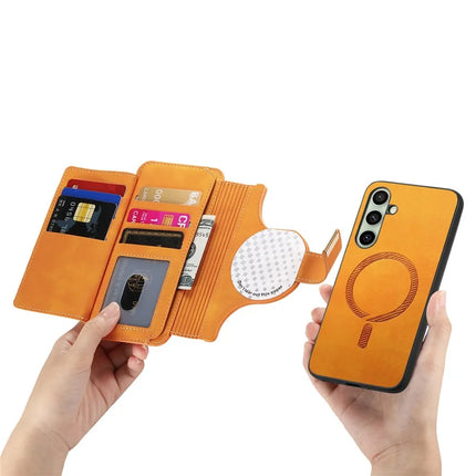 For Samsung Galaxy A35 5G Magnetic Leather Case with Detachable RFID Blocking Zipper Wallet Cover