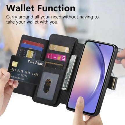 For Samsung Galaxy A55 5G Magnetic Leather Case with Detachable RFID Blocking Zipper Wallet Cover
