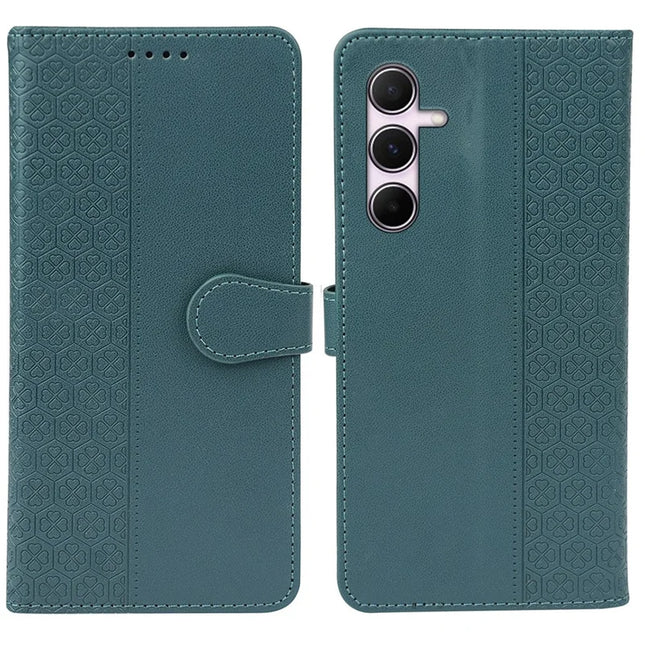 For Samsung Galaxy A26 5G Case Magnetic Clasp Four Leaf Clover Leather Phone Cover - Green
