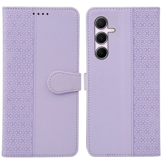 For Samsung Galaxy A36 5G / A56 5G Case Magnetic Clasp Four Leaf Clover Leather Phone Cover - Light Purple