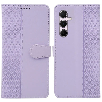 For Samsung Galaxy A06s Case Magnetic Clasp Four Leaf Clover Leather Phone Cover - Light Purple