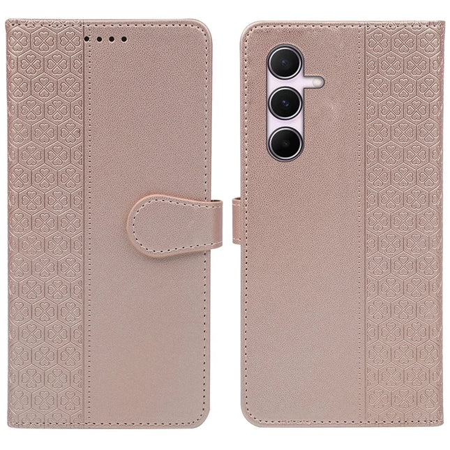 For Samsung Galaxy A06s Case Magnetic Clasp Four Leaf Clover Leather Phone Cover - Rose Gold