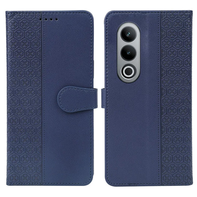 For OnePlus 12R 5G / Ace 3 5G Case Magnetic Clasp Four Leaf Clover Leather Phone Cover - Blue