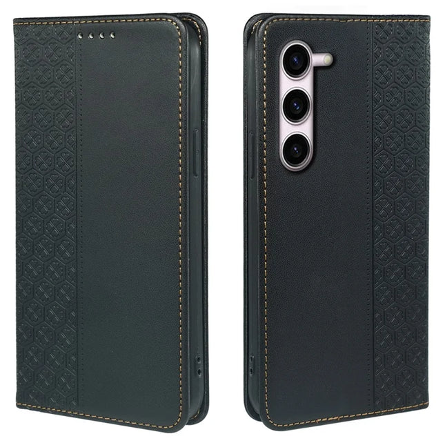 For Samsung Galaxy S23 Case Four Leaf Clover Leather Flip Phone Cover Stand Wallet - Black
