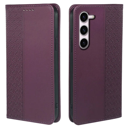 For Samsung Galaxy S23 Case Four Leaf Clover Leather Flip Phone Cover Stand Wallet - Dark Purple