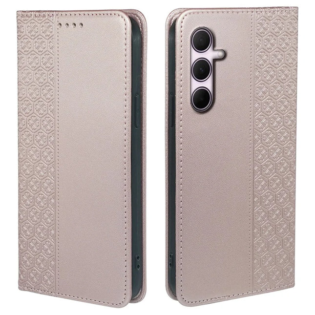 For Samsung Galaxy A06s Case Four Leaf Clover Leather Flip Phone Cover Stand Wallet - Rose Gold