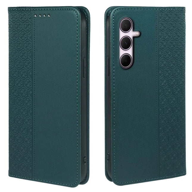 For Samsung Galaxy A36 5G / A56 5G Case Four Leaf Clover Leather Flip Phone Cover Stand Wallet - Green