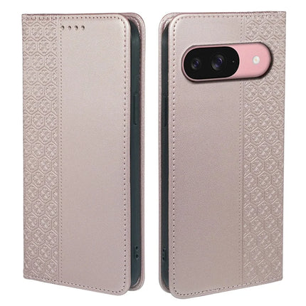 For Google Pixel 9 / Pixel 9 Pro Case Four Leaf Clover Leather Flip Phone Cover Stand Wallet - Rose Gold