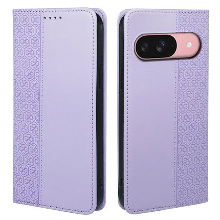 For Google Pixel 9 / Pixel 9 Pro Case Four Leaf Clover Leather Flip Phone Cover Stand Wallet - Light Purple