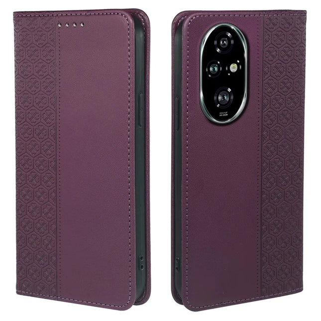 For Honor 200 5G Case Four Leaf Clover Leather Flip Phone Cover Stand Wallet - Dark Purple