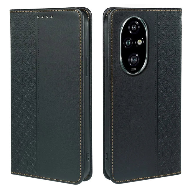 For Honor 200 Pro 5G Case Four Leaf Clover Leather Flip Phone Cover Stand Wallet - Black