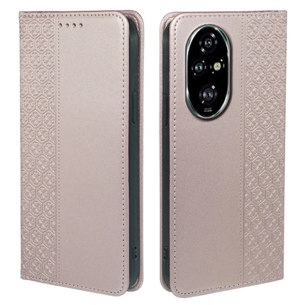 For Honor 200 Pro 5G Case Four Leaf Clover Leather Flip Phone Cover Stand Wallet - Rose Gold
