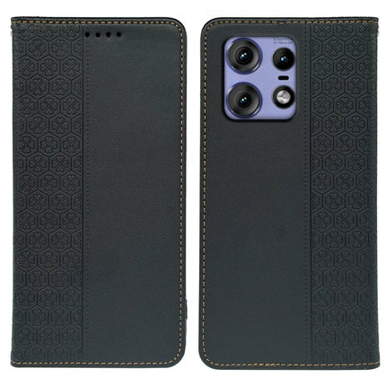 For Motorola Edge 50 Pro 5G Case Four Leaf Clover Leather Flip Phone Cover Stand Wallet - Black