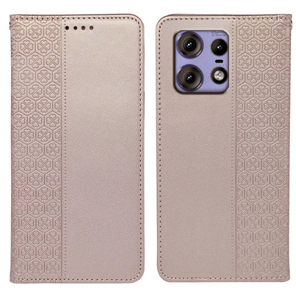 For Motorola Edge 50 Pro 5G Case Four Leaf Clover Leather Flip Phone Cover Stand Wallet - Rose Gold