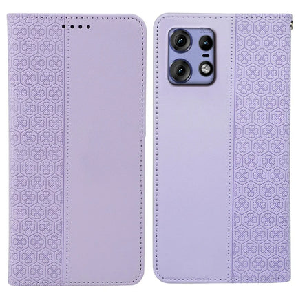 For Motorola Edge 50 Pro 5G Case Four Leaf Clover Leather Flip Phone Cover Stand Wallet - Light Purple