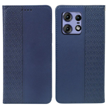 For Motorola Edge 50 Pro 5G Case Four Leaf Clover Leather Flip Phone Cover Stand Wallet - Blue