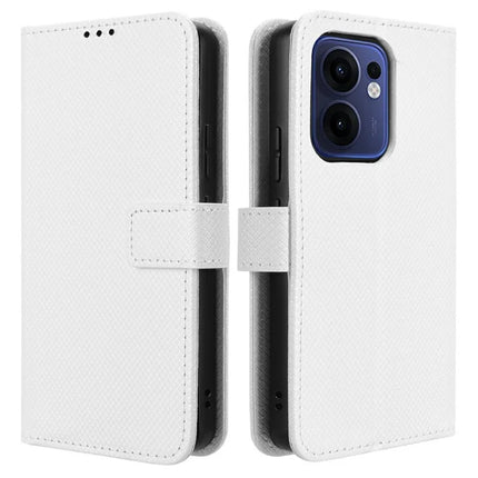 For Oppo Reno13 F 5G  /  Reno13 F 4G Case PU Leather Diamond Texture Wallet Phone Cover - White