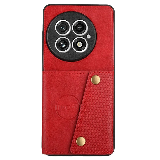For OnePlus 13 Case with Card Slots Kickstand Leather + TPU Phone Cover - Red