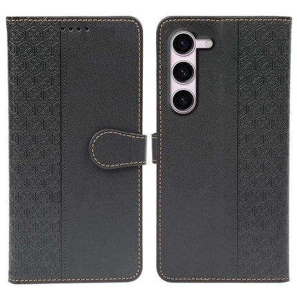 For Samsung Galaxy S23 Case Magnetic Clasp Four Leaf Clover Leather Phone Cover - Black