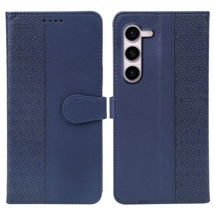 For Samsung Galaxy S23 Case Magnetic Clasp Four Leaf Clover Leather Phone Cover - Blue