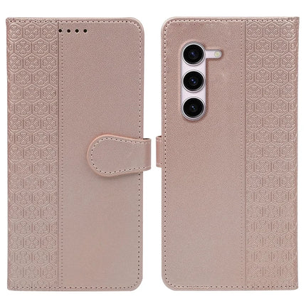 For Samsung Galaxy S23 Case Magnetic Clasp Four Leaf Clover Leather Phone Cover - Rose Gold