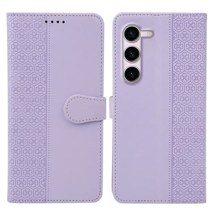 For Samsung Galaxy S23 Case Magnetic Clasp Four Leaf Clover Leather Phone Cover - Light Purple