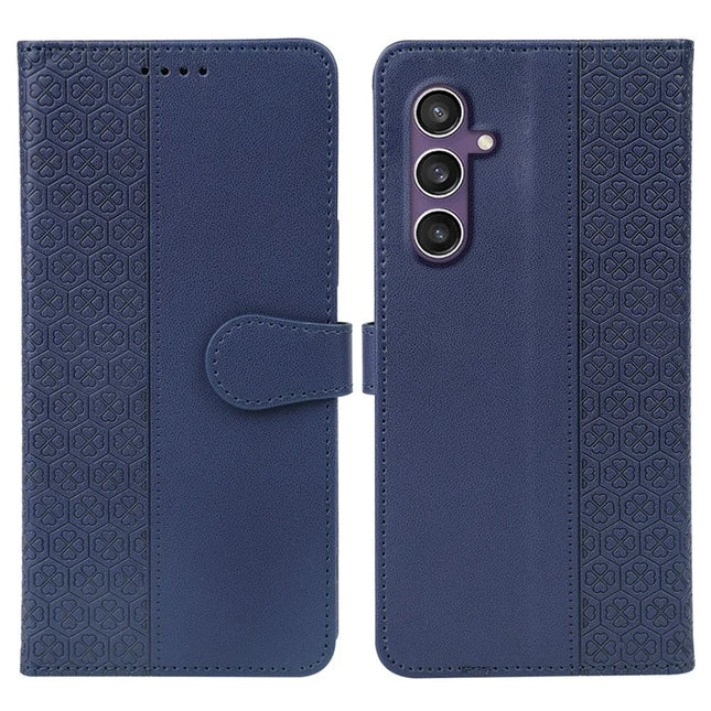 For Samsung Galaxy S23 FE Case Magnetic Clasp Four Leaf Clover Leather Phone Cover - Blue