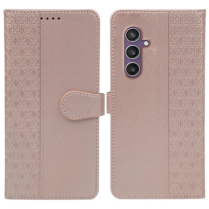 For Samsung Galaxy S23 FE Case Magnetic Clasp Four Leaf Clover Leather Phone Cover - Rose Gold