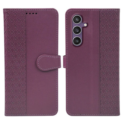 For Samsung Galaxy S23 FE Case Magnetic Clasp Four Leaf Clover Leather Phone Cover - Dark Purple