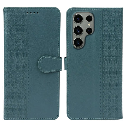 For Samsung Galaxy S23 Ultra Case Magnetic Clasp Four Leaf Clover Leather Phone Cover - Green