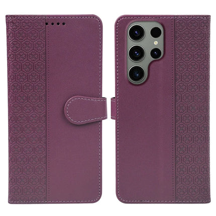 For Samsung Galaxy S23 Ultra Case Magnetic Clasp Four Leaf Clover Leather Phone Cover - Dark Purple