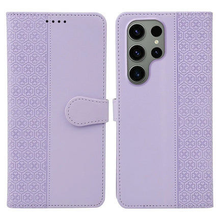 For Samsung Galaxy S23 Ultra Case Magnetic Clasp Four Leaf Clover Leather Phone Cover - Light Purple