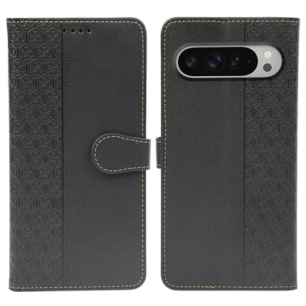 For Google Pixel 9 Pro XL Case Magnetic Clasp Four Leaf Clover Leather Phone Cover - Black