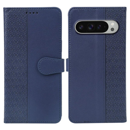 For Google Pixel 9 Pro XL Case Magnetic Clasp Four Leaf Clover Leather Phone Cover - Blue