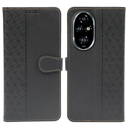 For Honor 200 Pro 5G Case Magnetic Clasp Four Leaf Clover Leather Phone Cover - Black