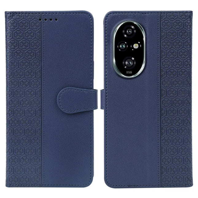 For Honor 200 Pro 5G Case Magnetic Clasp Four Leaf Clover Leather Phone Cover - Blue