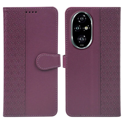 For Honor 200 Pro 5G Case Magnetic Clasp Four Leaf Clover Leather Phone Cover - Dark Purple