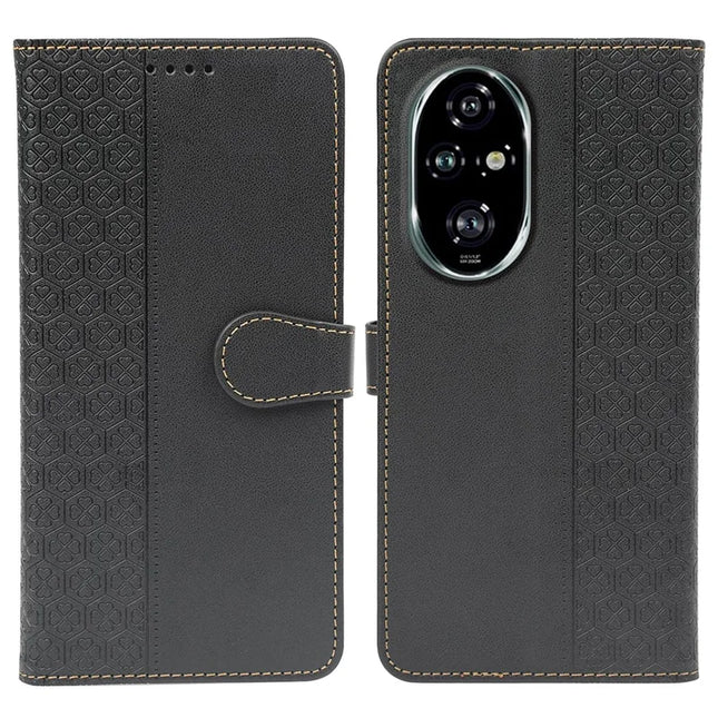 For Honor 200 5G Case Magnetic Clasp Four Leaf Clover Leather Phone Cover - Black