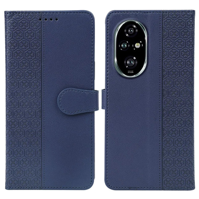 For Honor 200 5G Case Magnetic Clasp Four Leaf Clover Leather Phone Cover - Blue