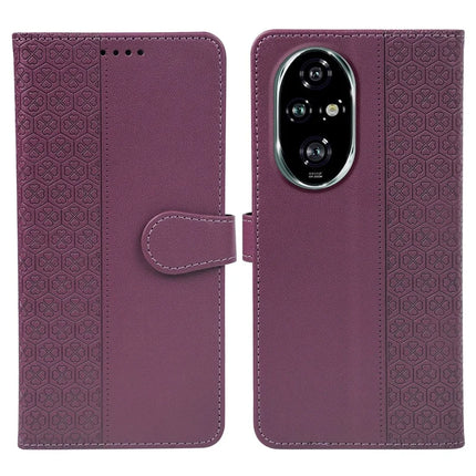 For Honor 200 5G Case Magnetic Clasp Four Leaf Clover Leather Phone Cover - Dark Purple