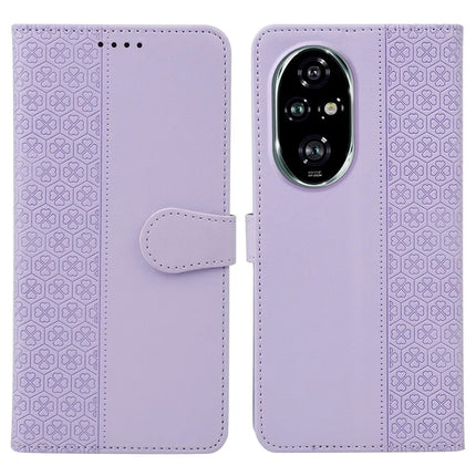 For Honor 200 5G Case Magnetic Clasp Four Leaf Clover Leather Phone Cover - Light Purple