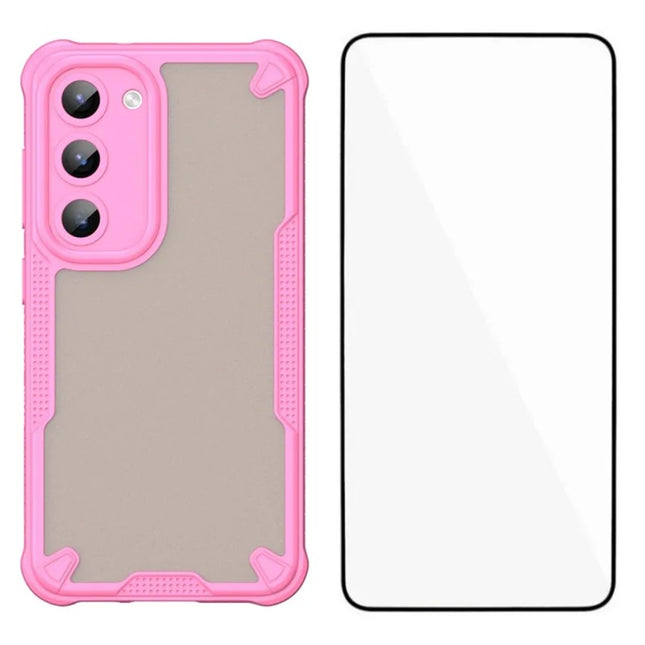 WANLONFENG MFFJ Series For Samsung Galaxy S23 Case Anti Drop TPU + Acrylic Phone Back Cover with Screen Film - Pink