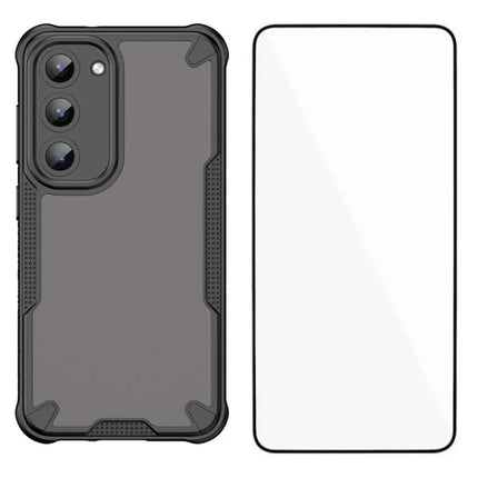 WANLONFENG MFFJ Series For Samsung Galaxy S23 Case Anti Drop TPU + Acrylic Phone Back Cover with Screen Film - Black